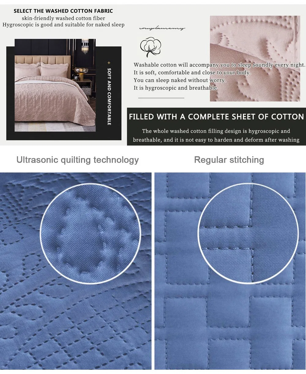 Ultrasonic Embossing Home Use Wholesale King Size Chinese Sets Competitive Price Baby and Adult Luxury Fabric Cotton Summer or Winter Quilted Bedding Bedspread